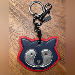 COACH Navy and Red Leather Raccoon w/Rhinestone Eyes